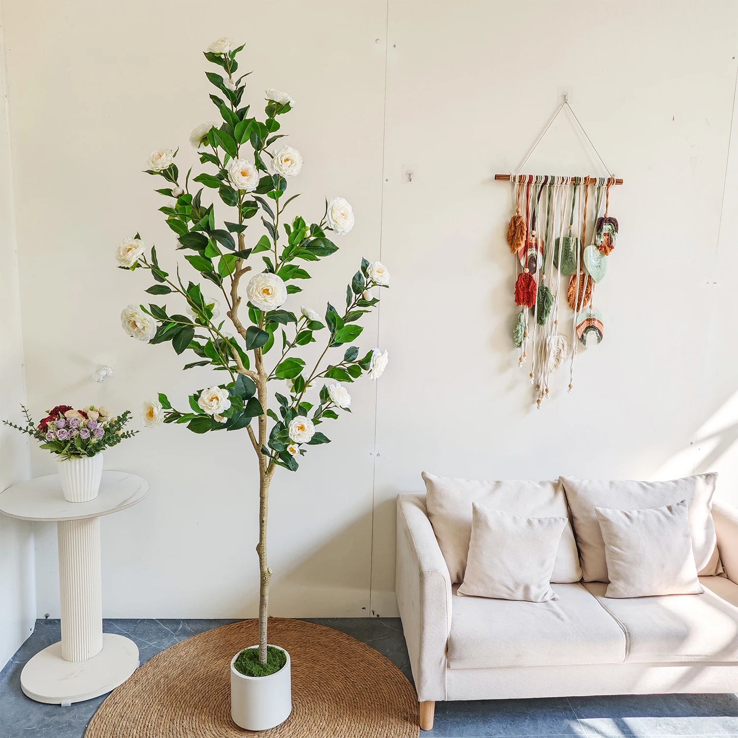 125-195CM New Artificial Camellia Tree with Plastic Pot indoor fake plant for home Living Room Office Garden Wedding Party