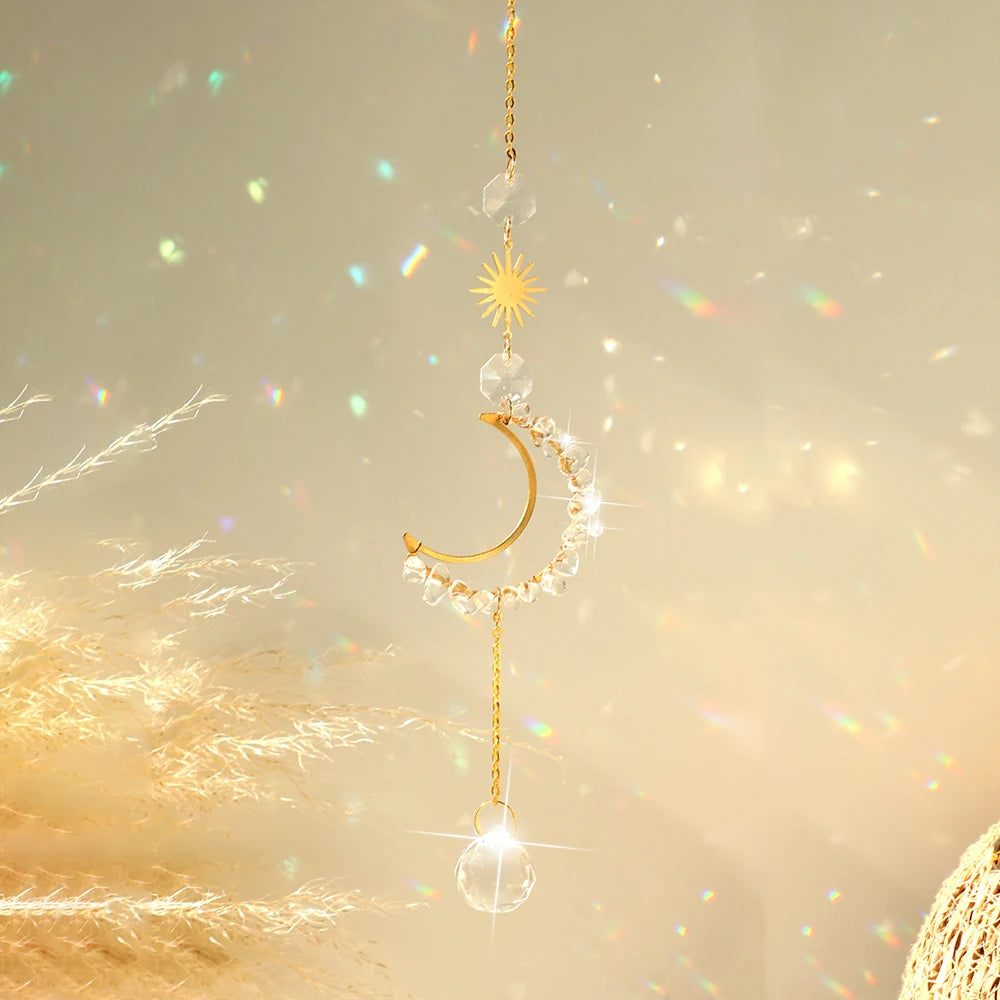 Hemasa Crystal Suncatcher Glass Ball Pendant Window Hanging Sun Catcher Moon Light Catcher Wind Chime Garden Home Decor Christmas Gift