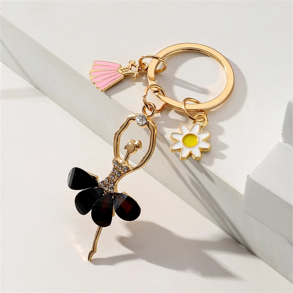 Cute Ballet Dancer Keychain Elegant Sunflower Ballerina Pendant Keyring Bag Charm Backpack Accessories Women DIY Jewelry Gift