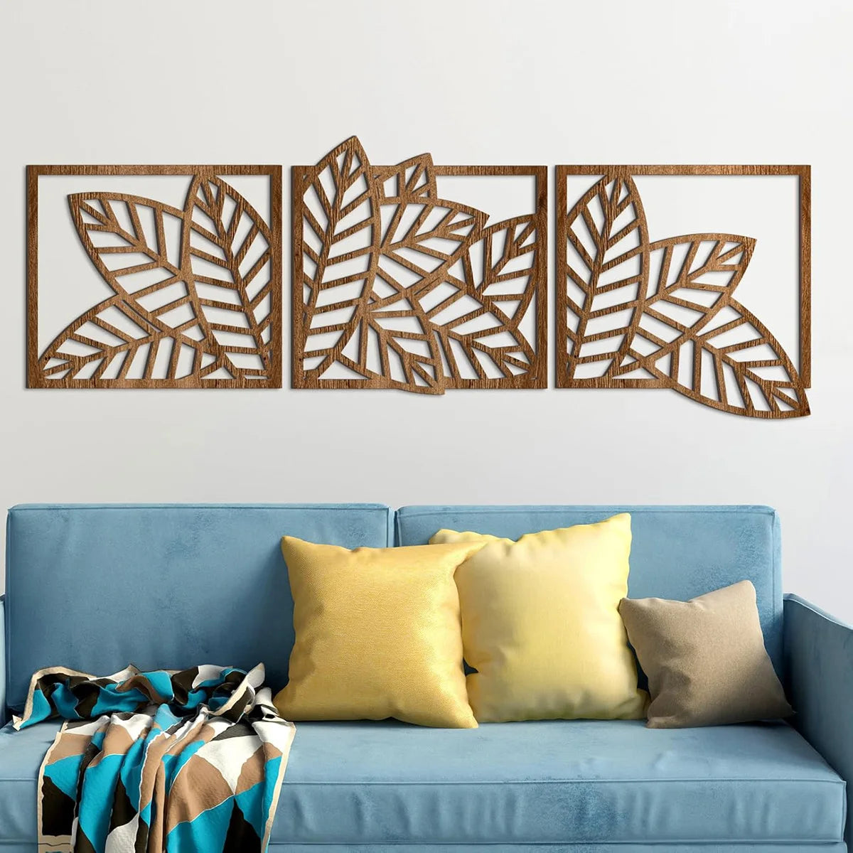 Hemasa 3pcs Wooden wall decoration/ Bohemian style abstract tropical palm leaf wall decoration for Home