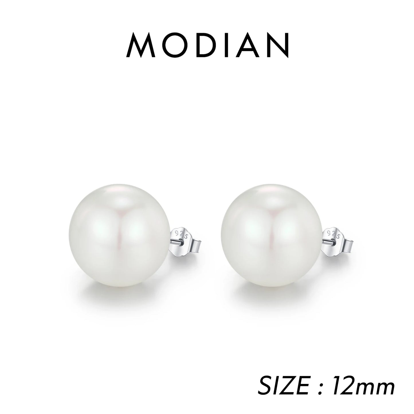 MODIAN 5 Sizes 925 Sterling Silver Elegant Crystal Pearl Stud Earrings Classic Basic Jewelry For Women Birthday Gifts