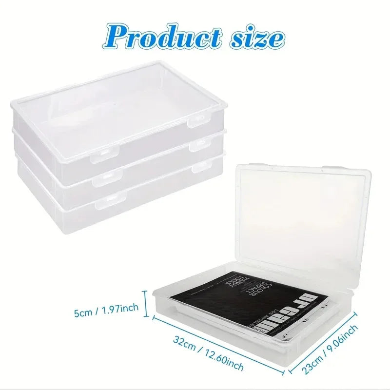 1Pc Clear Plastic Storage Container with Dustproof Cover, 3 Sizes Portable Large-Capacity File Organizer - for A4 A5 Paper