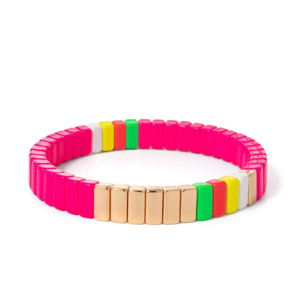Tejesa Yellow Red Color  Enamel Tile Beads Bracelets For Women /Hand Jewelry Charms Beach Elastic Bangle For Party Luxury