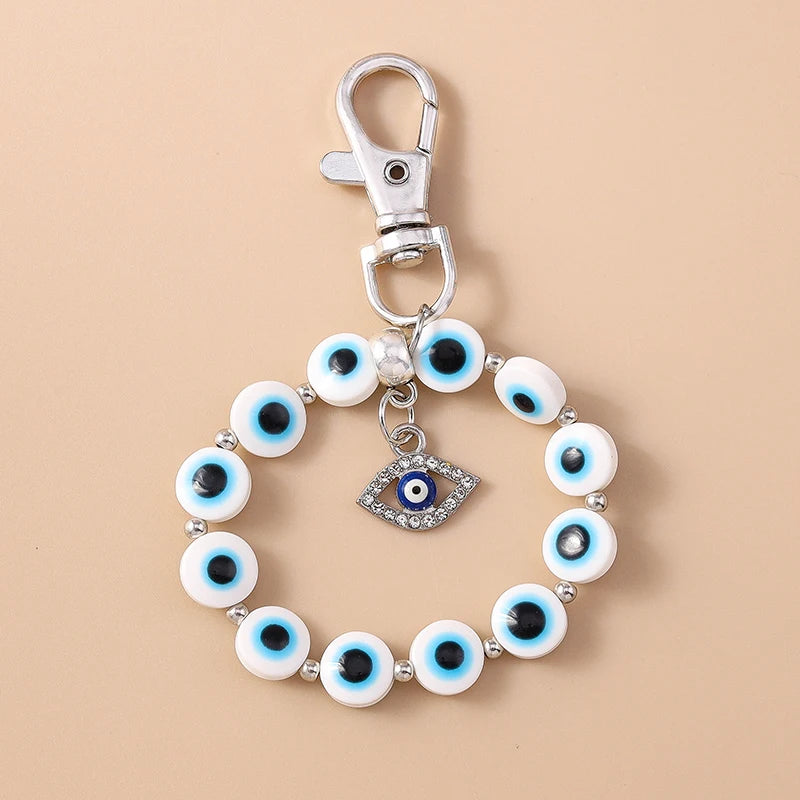 Aihua Colorful Round Evil Eyes Beaded Keychain For Couple Lover Boho Turkish Lucky Blue Eye Key Ring Bag Phone Lanyard