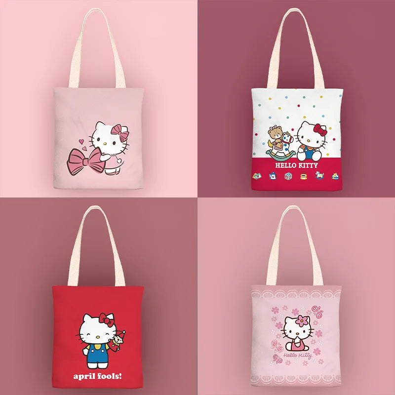 Hello Kitty Purses and Handbags Canvas Bag Women's Single Shoulder Simple Student School Bag Girl Sanrio Tote Bags for Women