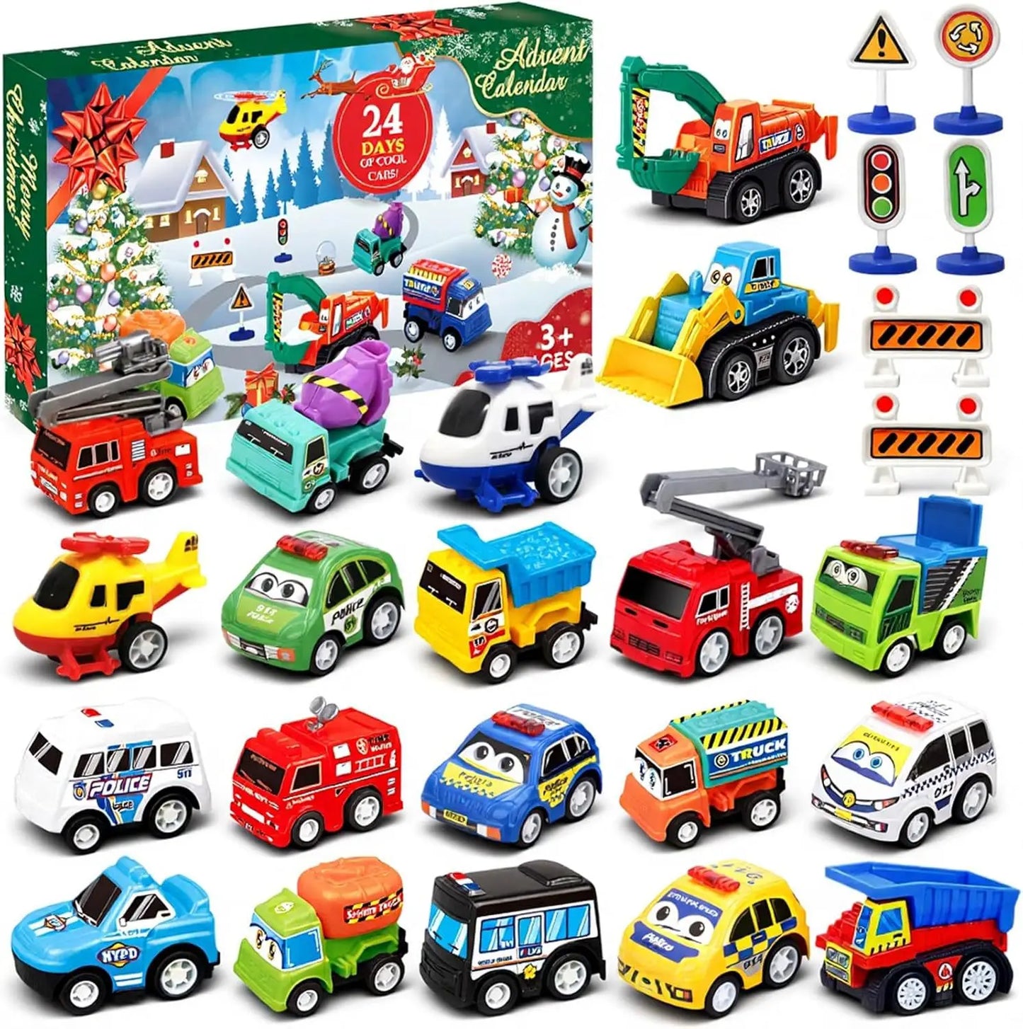 2025 Christmas Advent Calendar Gift Box for Diy Children and Boys 24-day Christmas Countdown Calendar Car Set Party Supplies