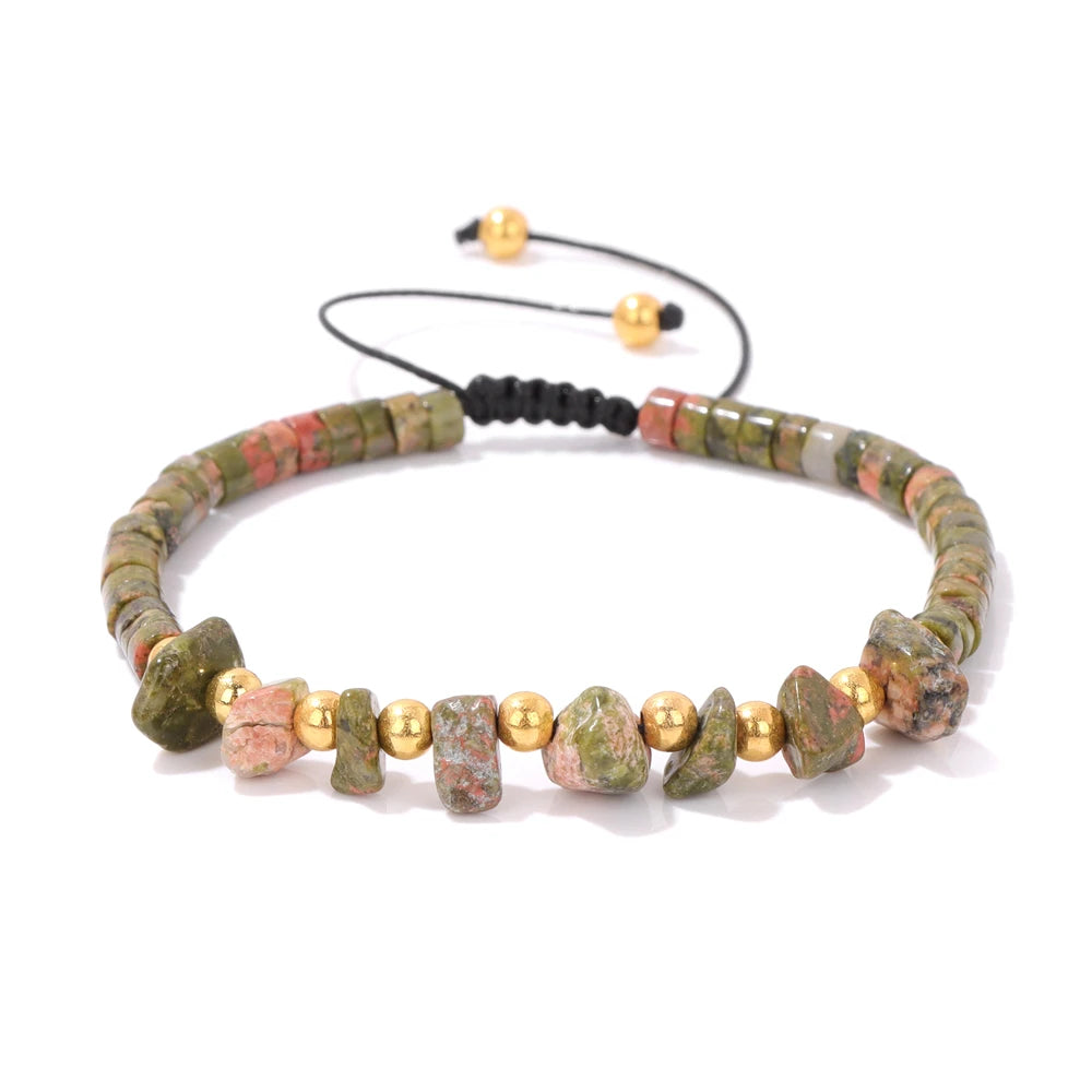 Tejesa Irregular Natural Gem Crystal Stone Beads Bracelet Braided Obsidian Aventurine Amethysts Aquamarin Opal Chip Bracelets For Women