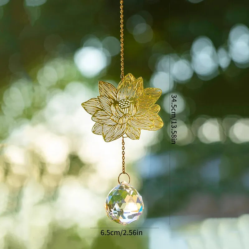Tejesa Lotus Crystal Wind Chime Charms Made Of Metal And GlassFor Home Light Gathering Decoration OutdoorGarden Sun Catchers Crafts