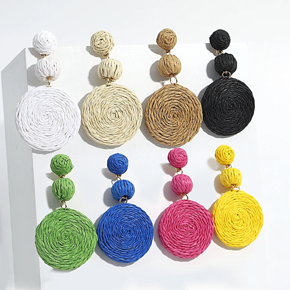 Hemasa  Rattan Knit Round Ball Drop Earrings For Women