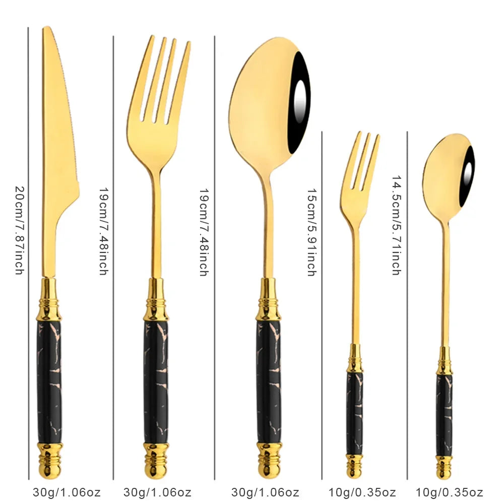 Hemasa 30Pcs   Ceramic Handle Tableware Forks and  Spoons  Knife Set Stainless Steel Dinnerware Cutlery Set