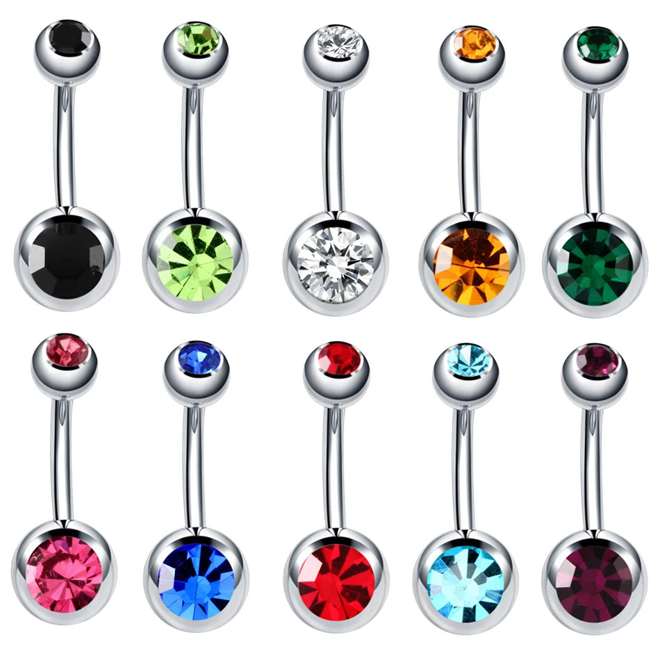  10pcs/lot Steel 14G Crystal Navel Piercing Belly Button Ring Rhinestone CZ Navel Barbell Stud Sexy Ombligo Ball Nombril Jewelry