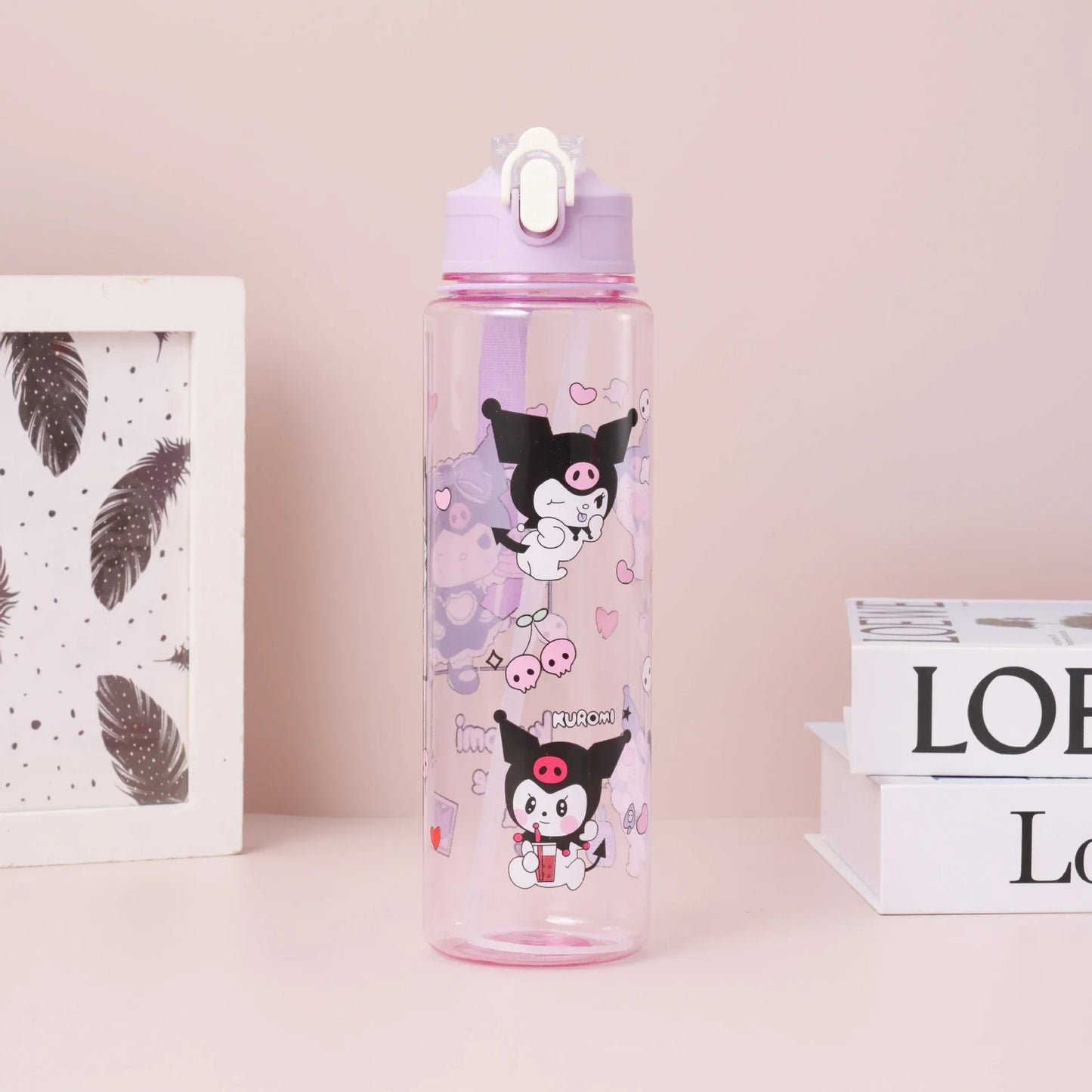 Tejesa Water Cup with Straw / Cute Cartoon Print Water Bottle for Office Home Gift