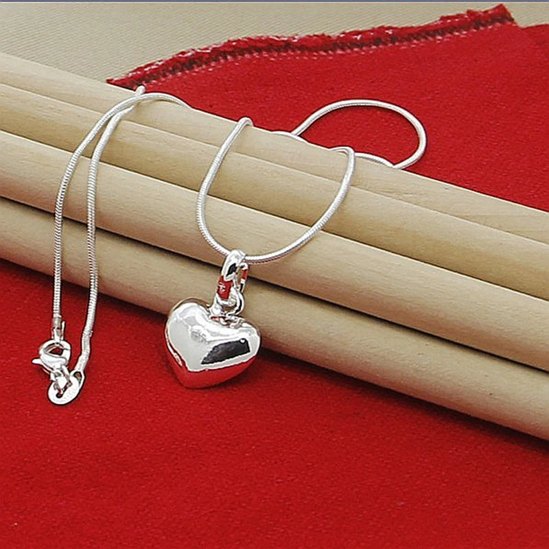 Hemasa 925 Sterling Silver Solid Small Heart Pendant Necklace 16-30 Inch Snake Chain For Women Wedding Charm Fashion Jewelry