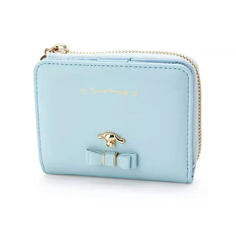 Fashion Sanrio Women Coin Purse Cute Cartoon My Melody Kuromi Cinnamoroll PU Leather Short Wallet Casual Zipper Card Holder