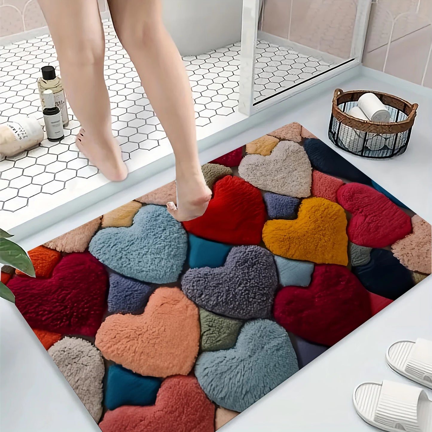 Hemasa Valentine's Day Heart Pattern Mat/Soft  Memory Foam Rug/ Non-Slip Floor Mat for Living Room/Bathroom/Holiday Gift Home Decor
