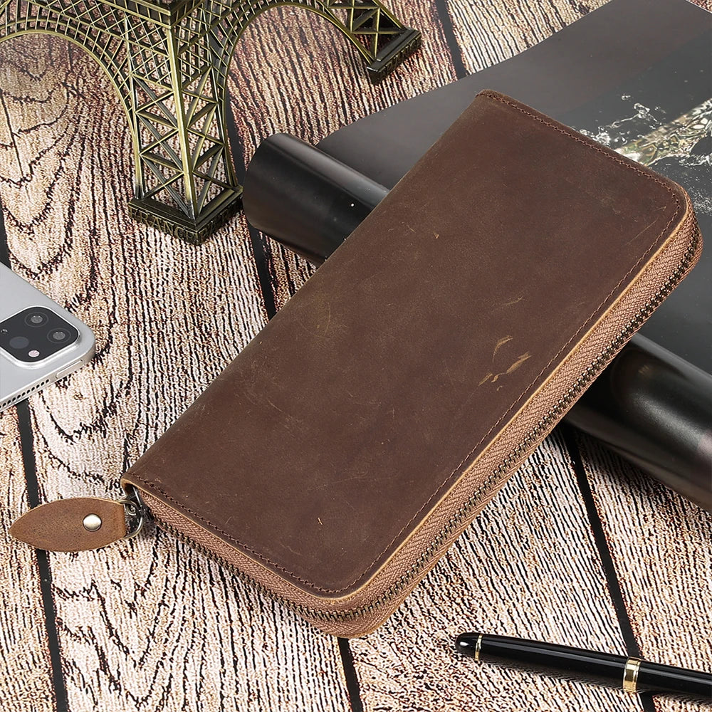 Hemasa  Leather Long Wallets for Men / Credit Card Holder Checkbook Wallet Zipper Coin Pocket Purse for  Male