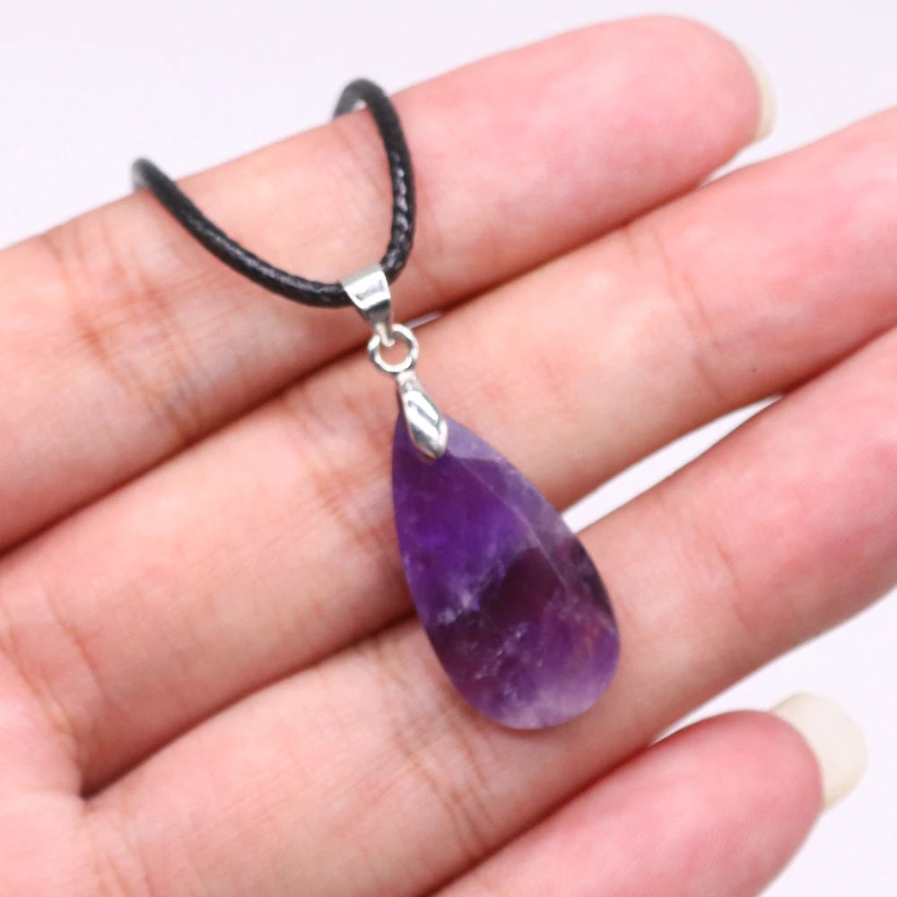 Hemasa 13*24mm Teardrop Shape Faceted Natural Stone Rope Chain Pendant Necklace  Jewelry Suitable for Enhance Fashion Woman Charm