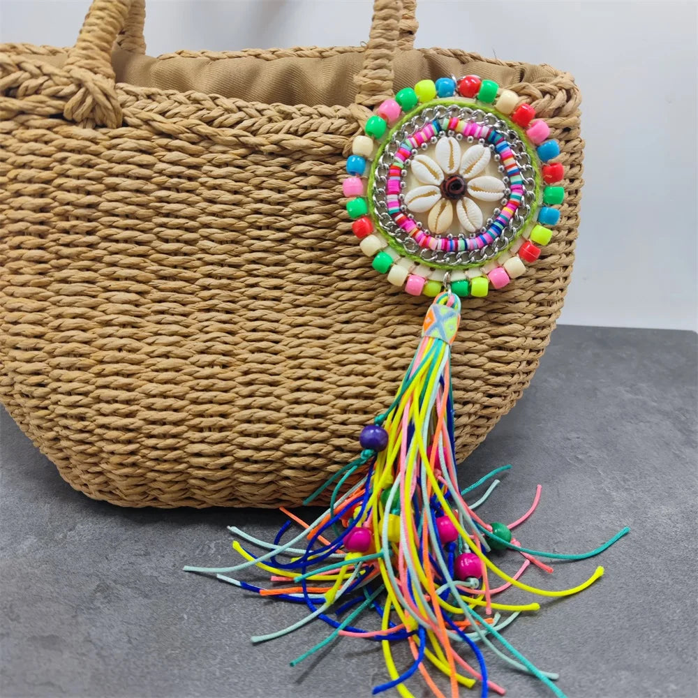 Leather Tassel With Colorful Pompons Handbag Accessorise Boho Style Keychains For Women Keyring Jewelry