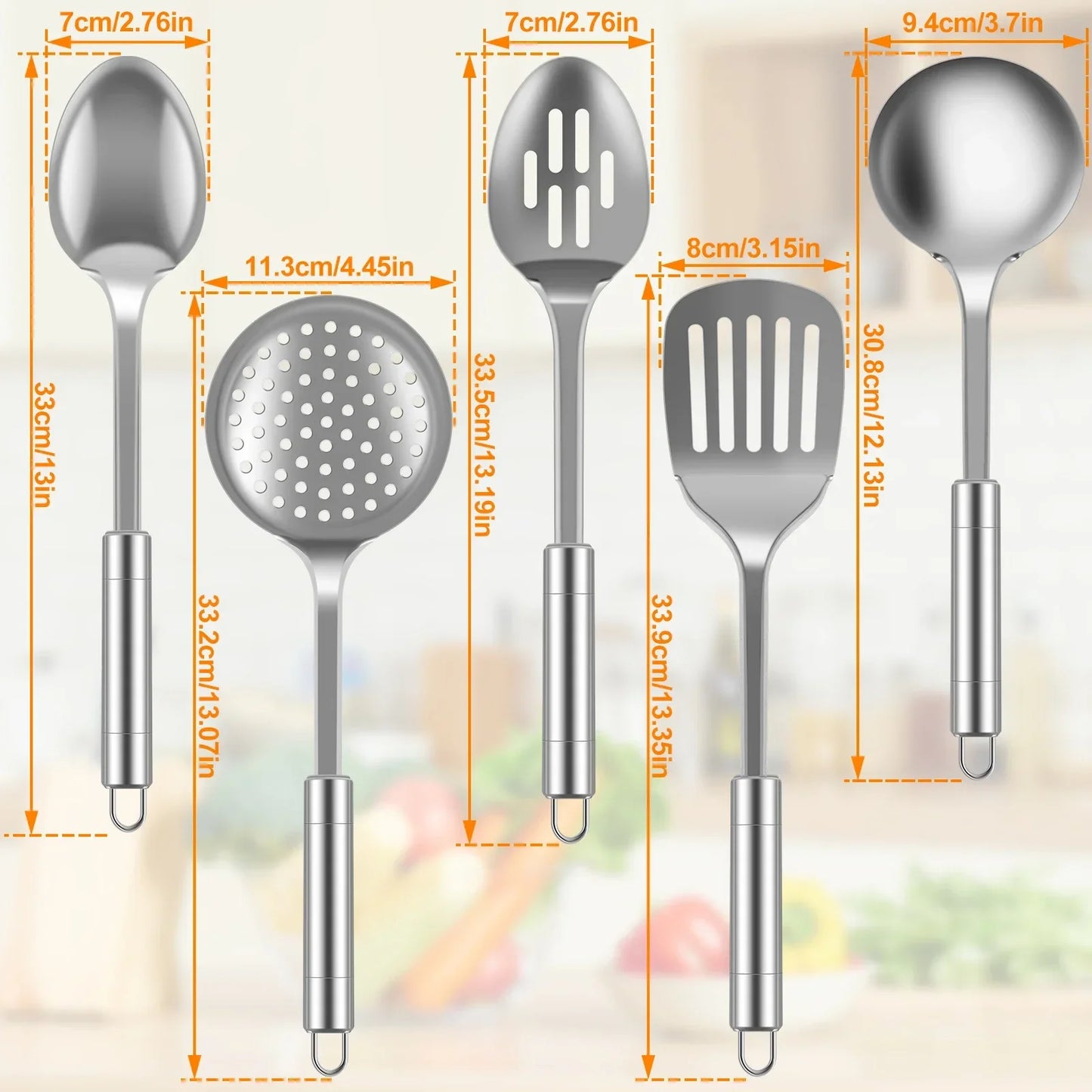 Tejesa 5Pcs Kitchen Cooking Utensils Set Stainless Steel Spoons Spatula Set with Ergonomic Handle Heavy-Duty Washable Spoons Utensils