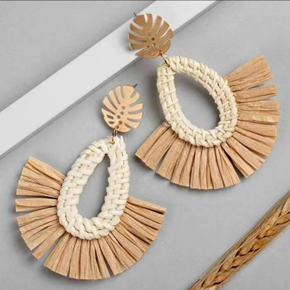 Hemasa 6 Pack Rattan Earrings Lightweight Handmade Bohemia Style Fashion Straw  Ear Studs