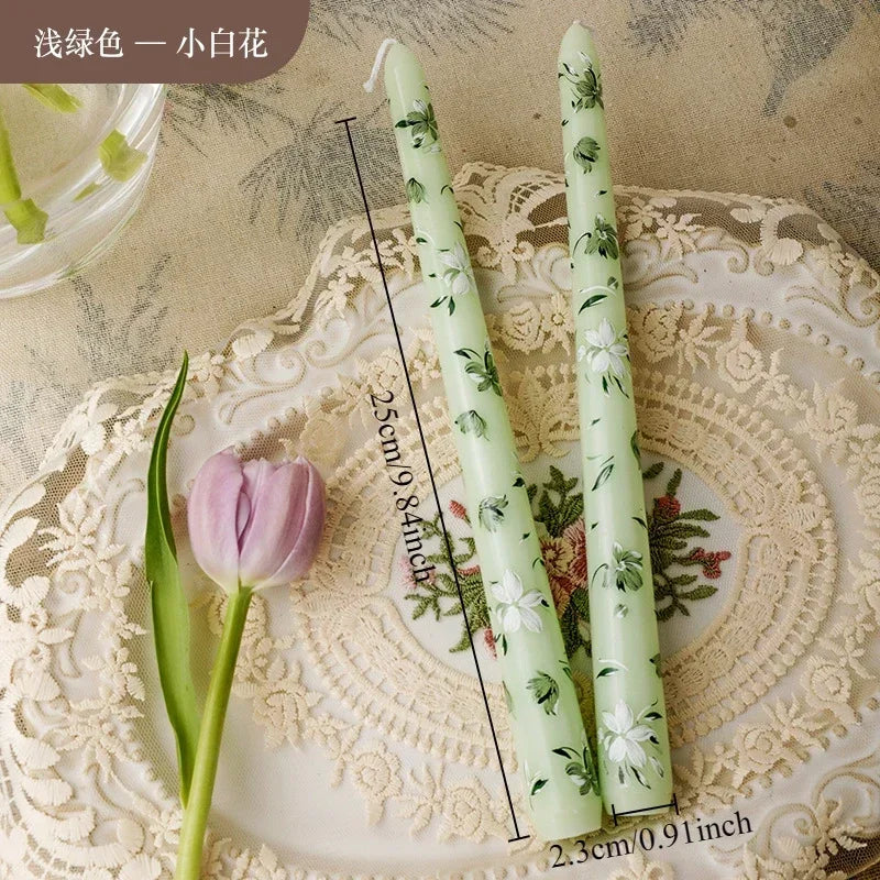 7.5'' Long Wedding Candles French Hand-Printed Pole Candle Long Taper Dinner Candles for Minimalist Home Decorative Candles