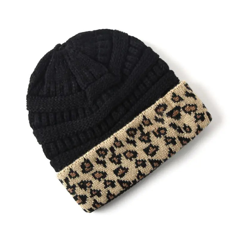 Tejesa Autumn and winter plush woolen hat/  Women's adult warm leopard print knitted hat