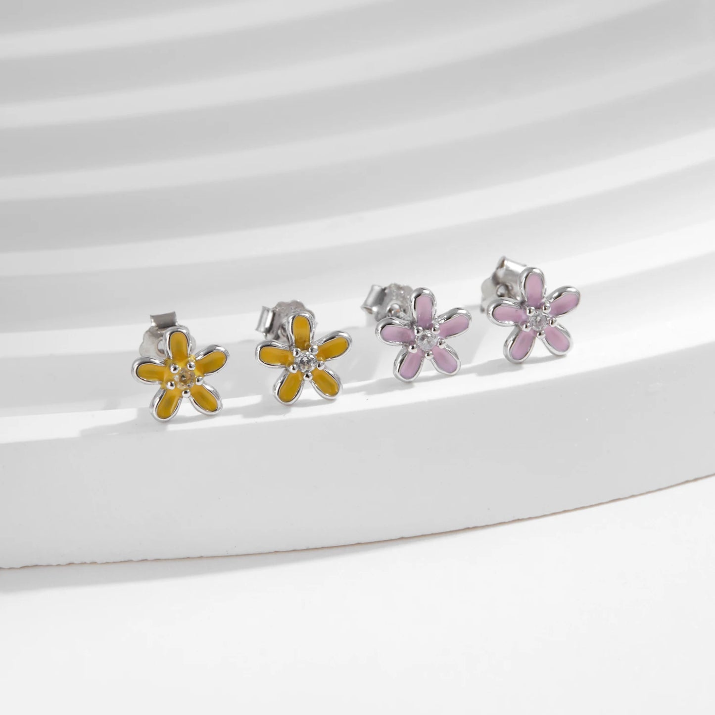 MODIAN 925 Sterling Silver Elegant Simple Cute Colorful Enamel Small Flower Stud Earrings For Women Fine Jewelry