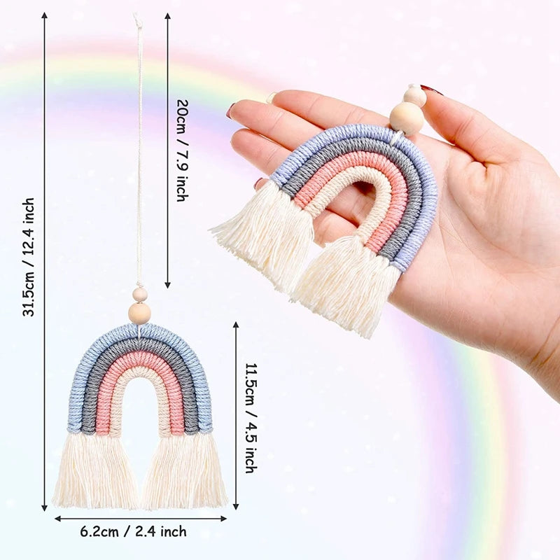 Hemasa 3Pcs Boho Rainbow Car Hanging  Macrame/ Rainbow Car Diffuser