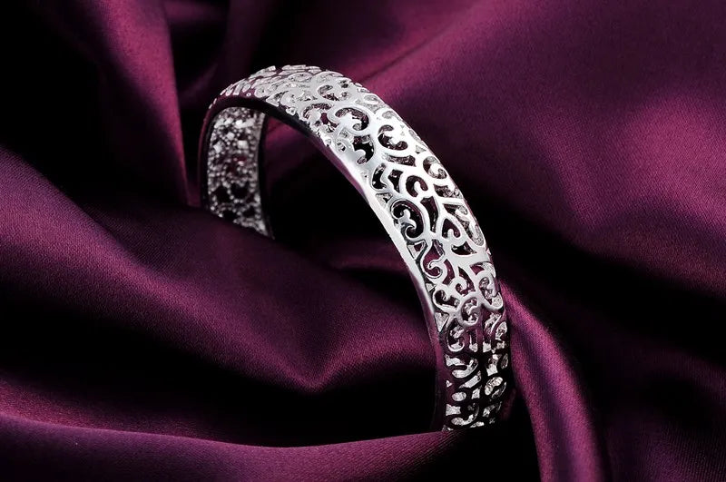 Fine 925 Sterling Silver Hollow pattern bangles Bracelets for Women adjustable Fashion luxury Jewelry wedding Party lady Gift