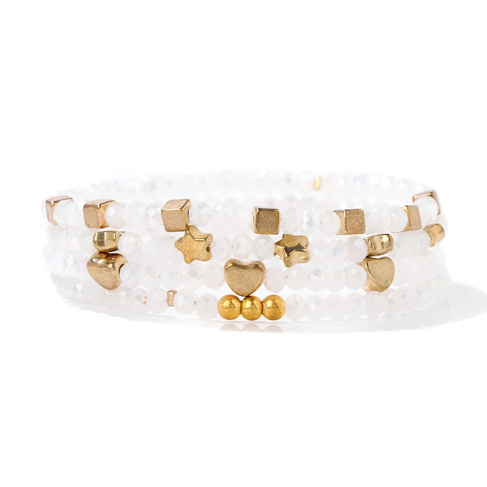 4pcs/set Faceted Crystal Beads Bracelet Colorful Round Shiny Glass Beaded Charm Braclets for Women Men Couples Jewelry Gift