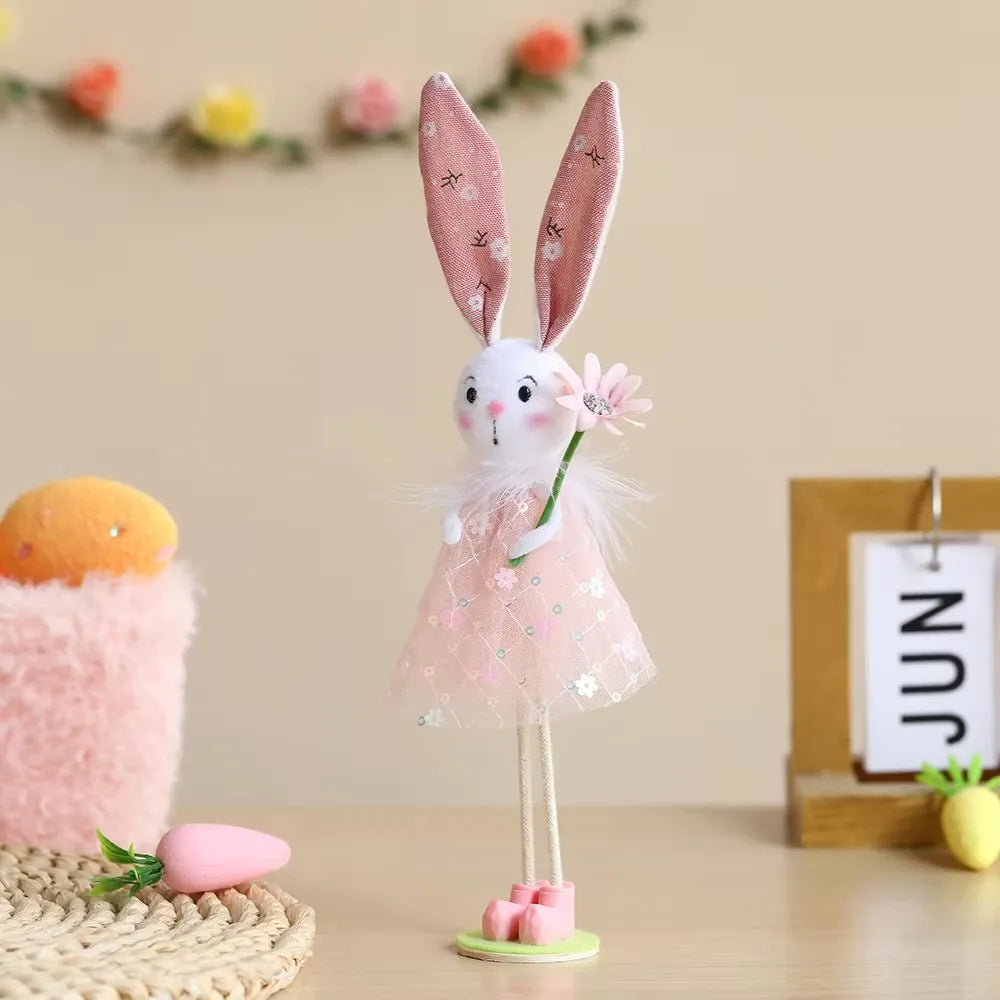 New Plush Flower Fairy Bunny Rabbit Dolls Hanging Ornaments Pink White Yellow Green Kids Girls Gifts Easter Home Decor