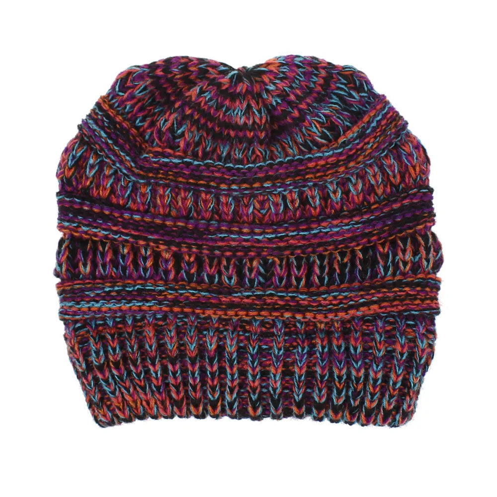Tejesa Mixed color knitted woolen hat, women's ponytail hat, warm hat, toe cover, ear protection hat, hot selling