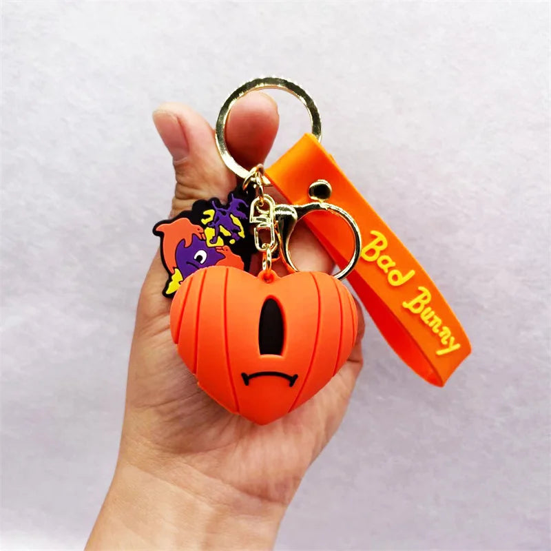 Hemasa Silicone Soft Rubber 3D Rabbit Bad Bunny Keychain Heart Pendant/Halloween Pumpkin Key Pendant Gifts
