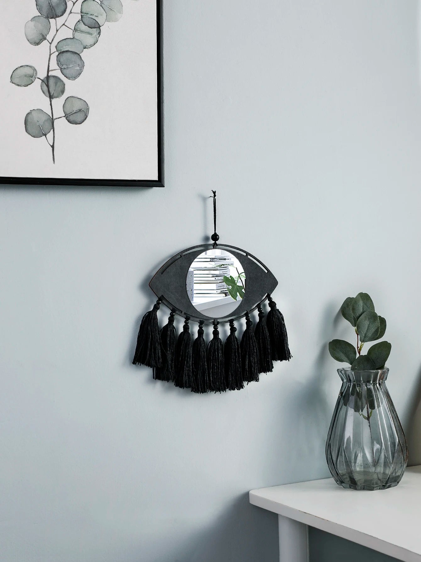 Hemasa Macrame Mirror Black Evil Eye Decorative Mirrors /Home Decoration Tassels  Decor Home Ornament Gift