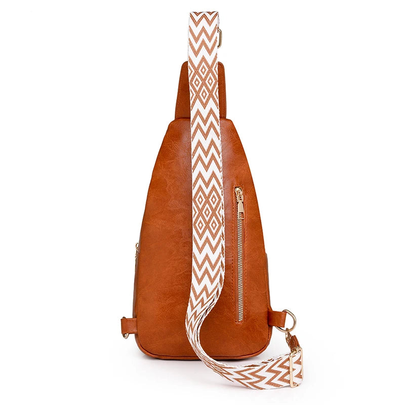 Hemasa Women's Chest Pack Crossbody Bag Luxury Design Durable PU Leather Handbag Chest Bag Vintage Leisure Ladies Handbag Shoulder Bag