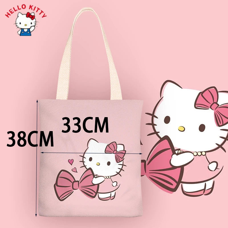 Hello Kitty Purses and Handbags Canvas Bag Women's Single Shoulder Simple Student School Bag Girl Sanrio Tote Bags for Women