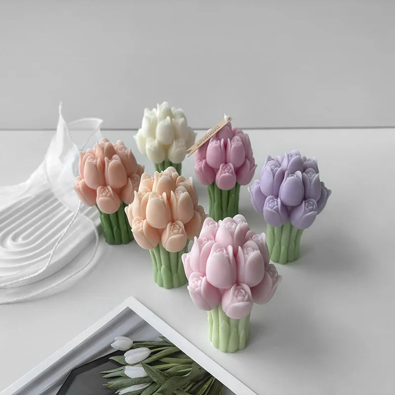 Hemasa 3D Tulip Bouquet Silicone Candle Molds Handmade Lavender Flower Soap Plaster Resin Crafts Mold DIY Chocolate Cake Baking Tools