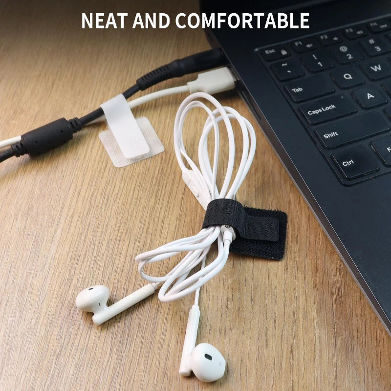 Self Adhesive Reusable Hook and Loop Cable Ties - Adjustable Cord Organizer Straps for Desk, Home & Office Cable Management