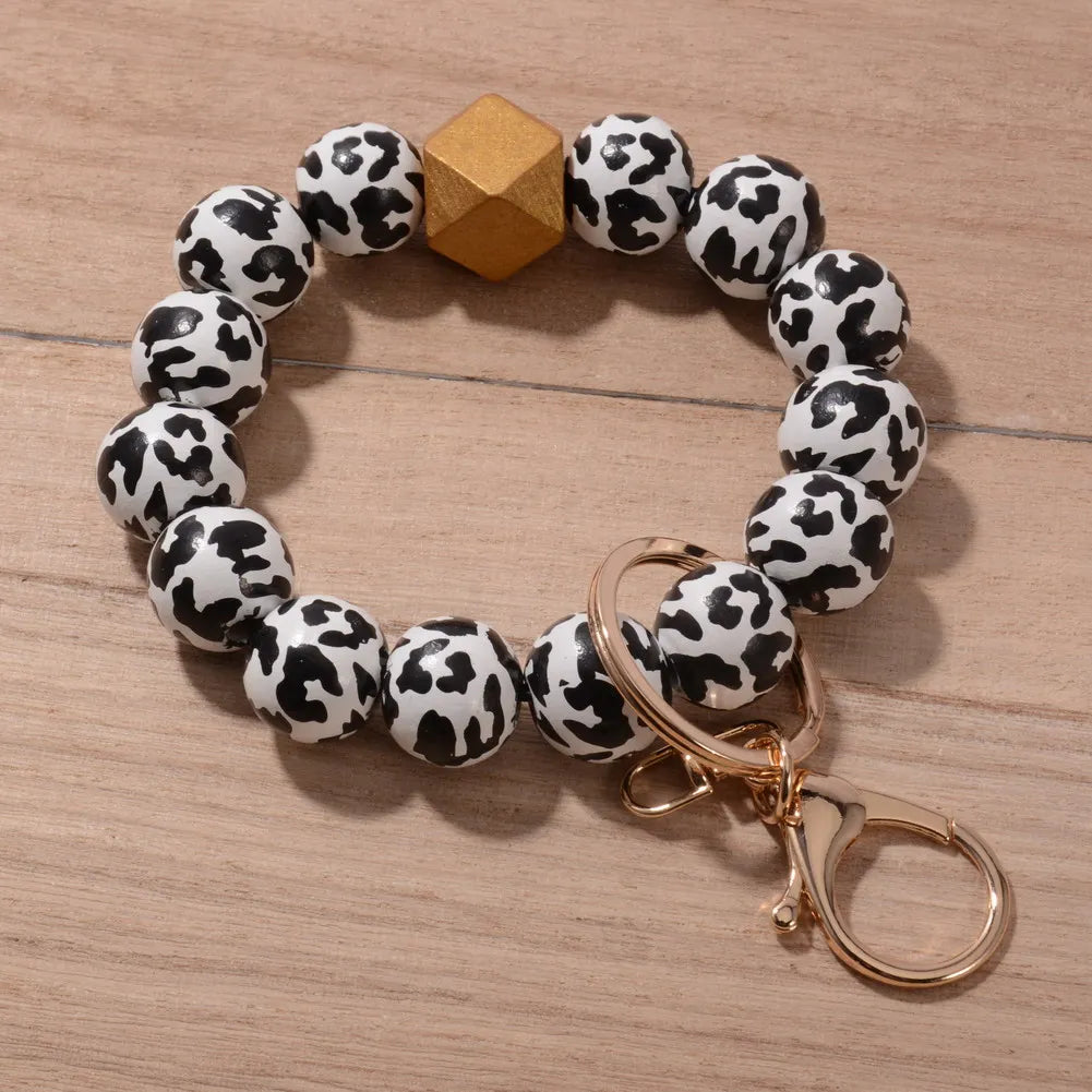 2024 New Fashion Ball Charm Bracelet Keychains for Women Girls Sports Bracelet Key Chain Wood Baseball Beads Wrist Keychain Gift