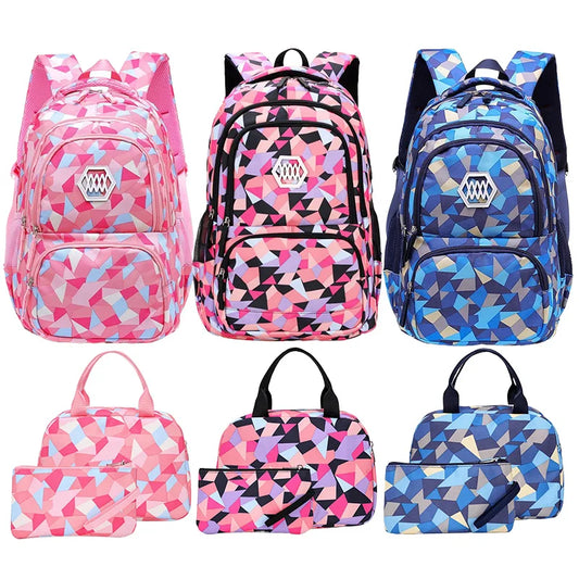 Primary Girl School Backpacks Set 3Pcs Middle Student Schoolbag Lunchbox Coin Bag Large Capacity Combination Children School Bag
