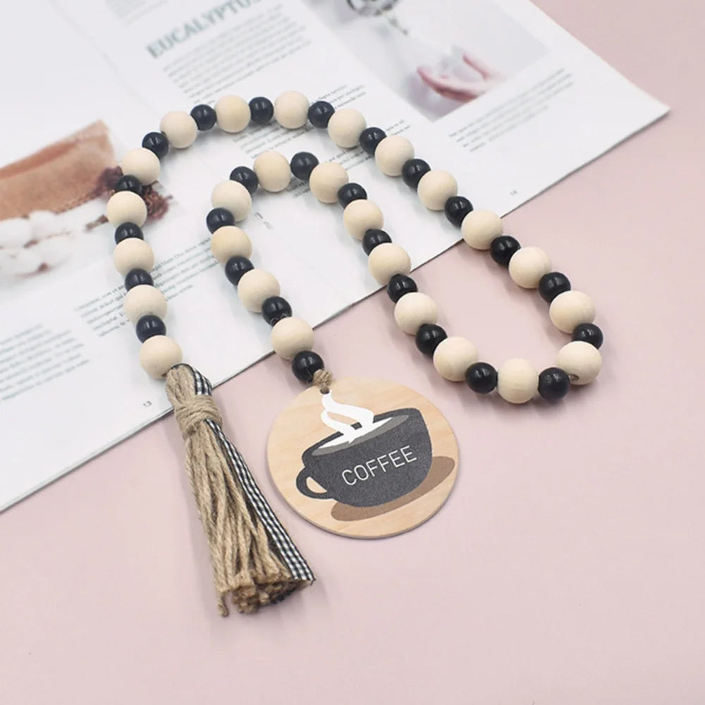 Boho Handmade Wood Bead Garland With Jute Tassel Rustic Wooden Garlands For Rattan Macrame Wall Hanging Home Decoration Gift ﻿