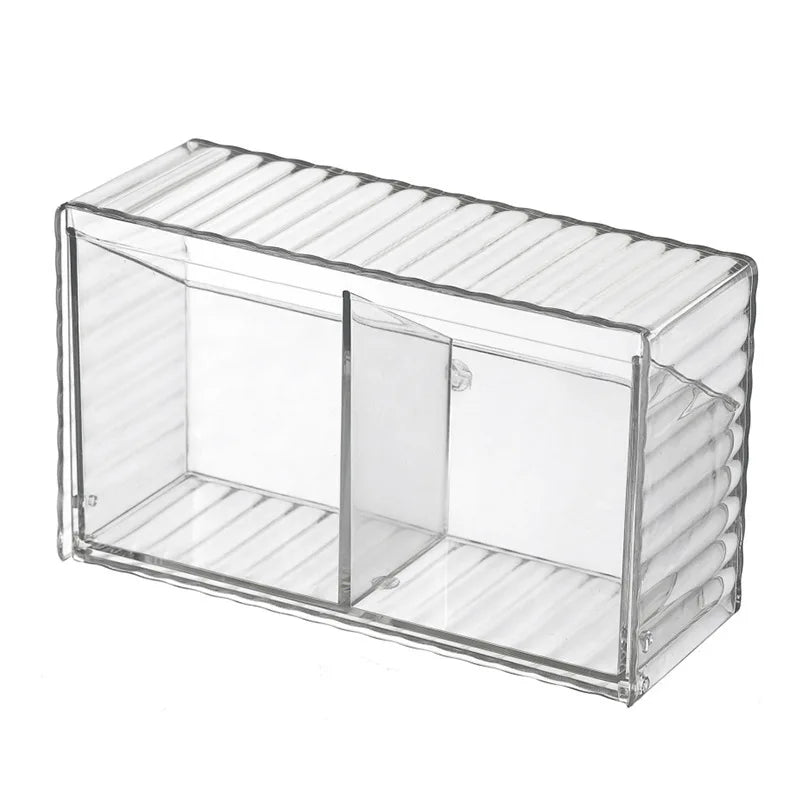 Wall Mounted Cushion Storage Organizer, Clear Stand Dispenser with 2 Compartments Bathroom Vanity Storage Jar for Cotton Swabs