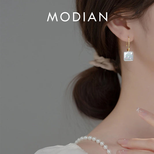 MODIAN Rainbow Acrylic Hook Earrings 925 Sterling Silver Big Square Shape Drop Earrings For Women Fine Jewerly Party Gifts