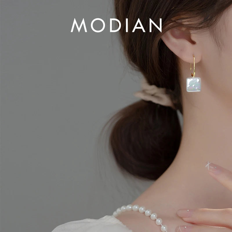 MODIAN Rainbow Acrylic Hook Earrings 925 Sterling Silver Big Square Shape Drop Earrings For Women Fine Jewerly Party Gifts