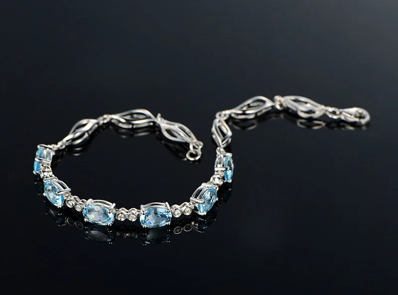 Hemasa  925 Sterling Silver Bracelet Sapphire Silver Bracelet For Woman /Girls