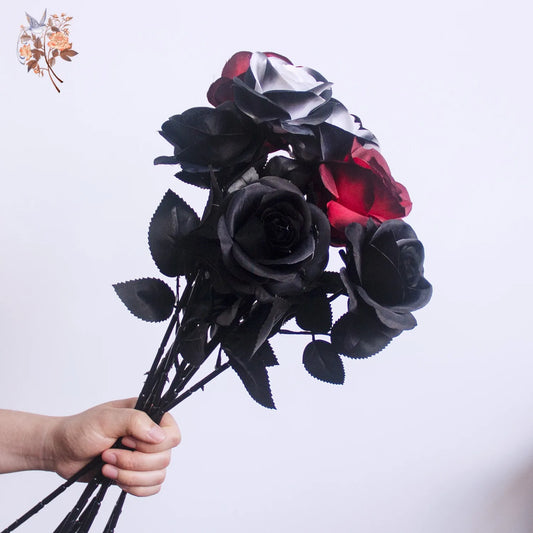 Realistic Artificial Vintage Gothic Roses Bouquet with Long Stem Mixed 6pcs for Halloween Home Decoration Valentine's Day Gift