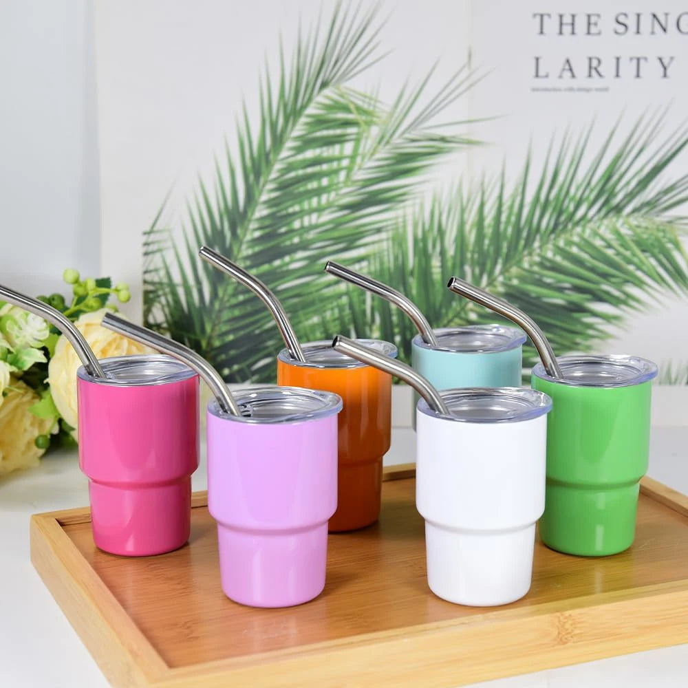 Hemasa Mini Tumbler Shot Glass with Straw and Lid  12 Pcs Shot Glasses Tumblers Stainless Steel Mini Shot Glasses with Lids