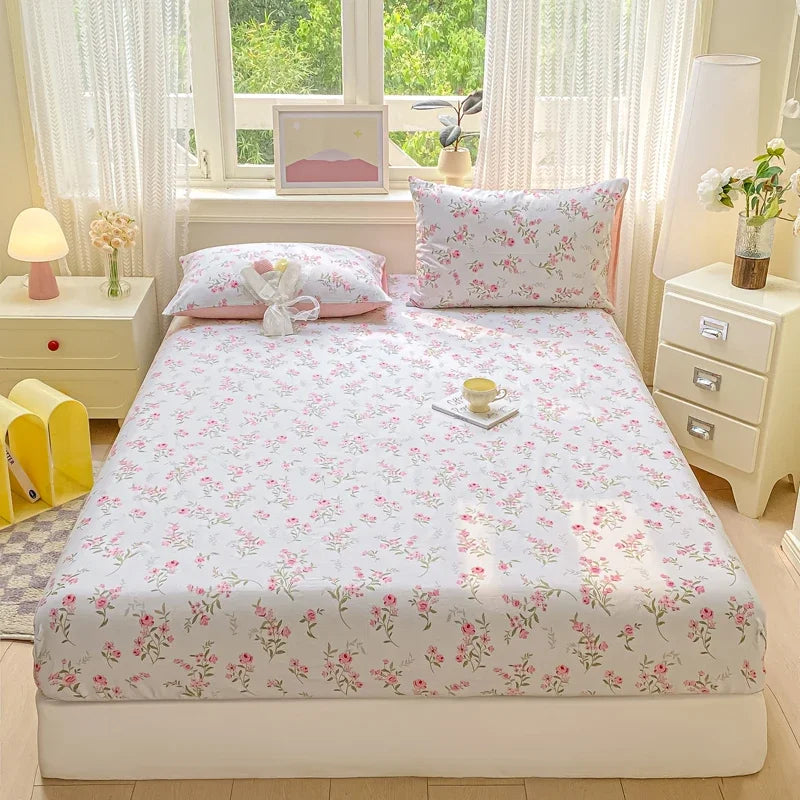 Pure Cotton Fitted Sheet Single Double Queen Size Printed Mattress Cover With Elastic Band Bedsheet Soft Comfortable Fitsheet