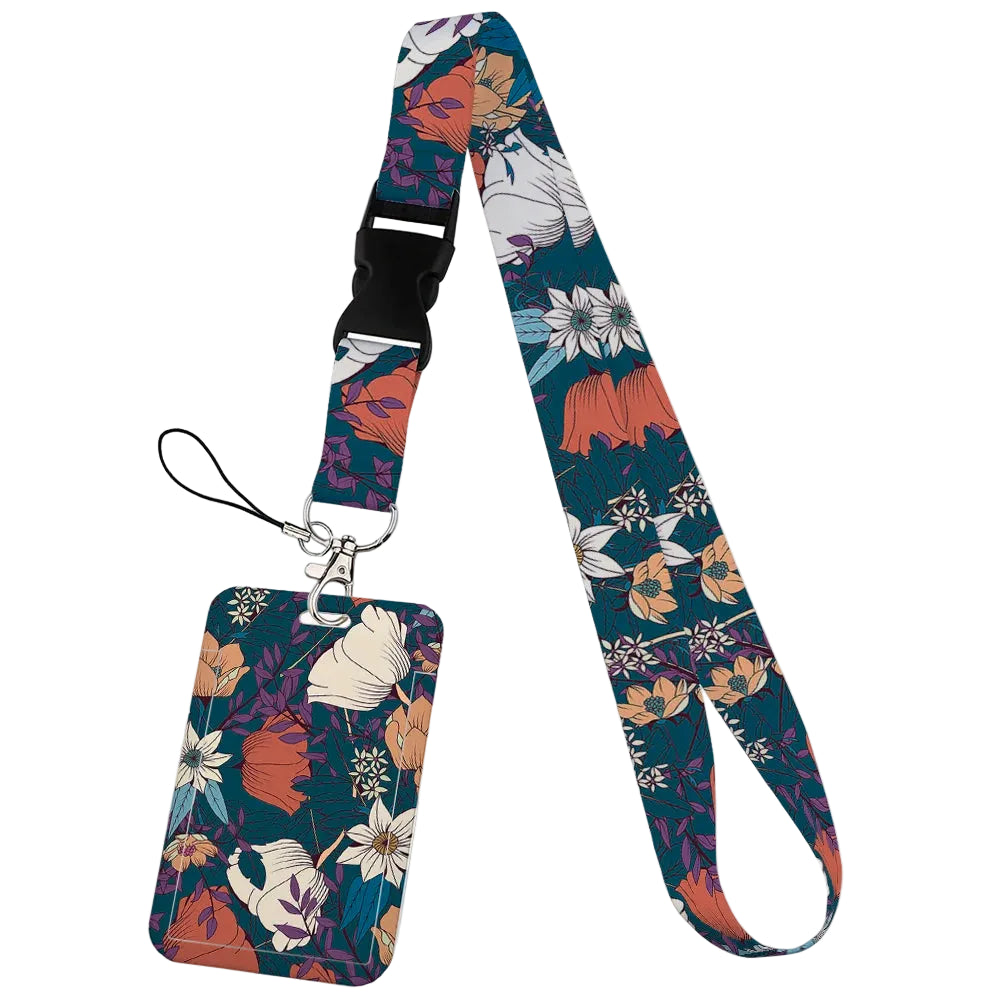 Tejesa  Flower design Lanyard Business Credit Card Holder/ Neck Strap Keychain Hang Rope ID Badge Holder