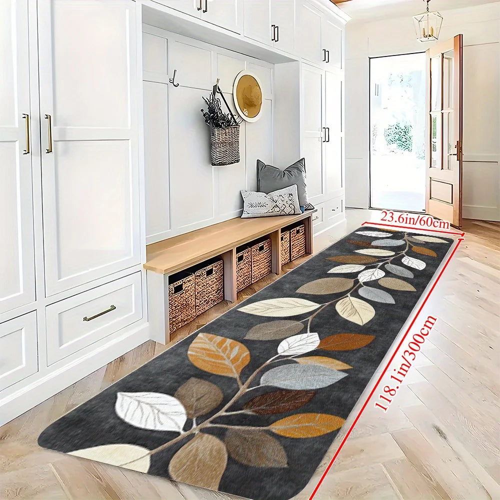 Tejesa  Leaf Pattern Grey Kitchen Rug Doormat /Welcome Mat /Runner Rug /Winter Rug For Bedroom Warm Carpet For Live Room